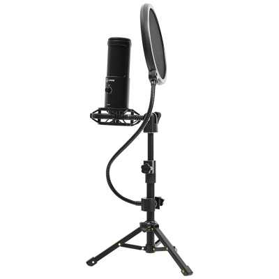 Lorgar Voicer 721, Gaming Microphone, Black, USB condenser microphone with tripod stand, pop filter, including 1 microphone, 1 Height metal tripod, 1 plastic shock mount, 1 windscreen cap, 1,2m metel type-C USB cable, 1 pop filter, 154.6x56.1mm