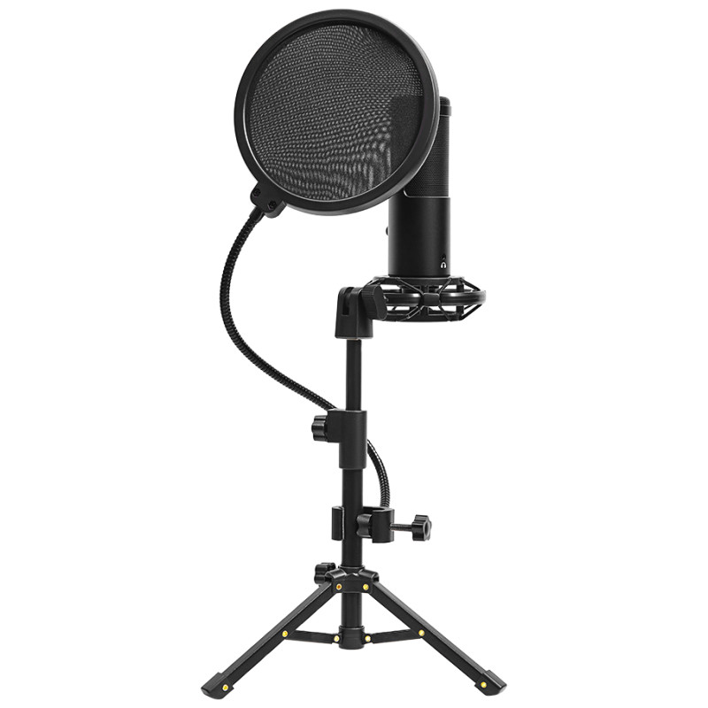 Lorgar Voicer 721, Gaming Microphone, Black, USB condenser microphone with tripod stand, pop filter, including 1 microphone, 1 Height metal tripod, 1 plastic shock mount, 1 windscreen cap, 1,2m metel type-C USB cable, 1 pop filter, 154.6x56.1mm