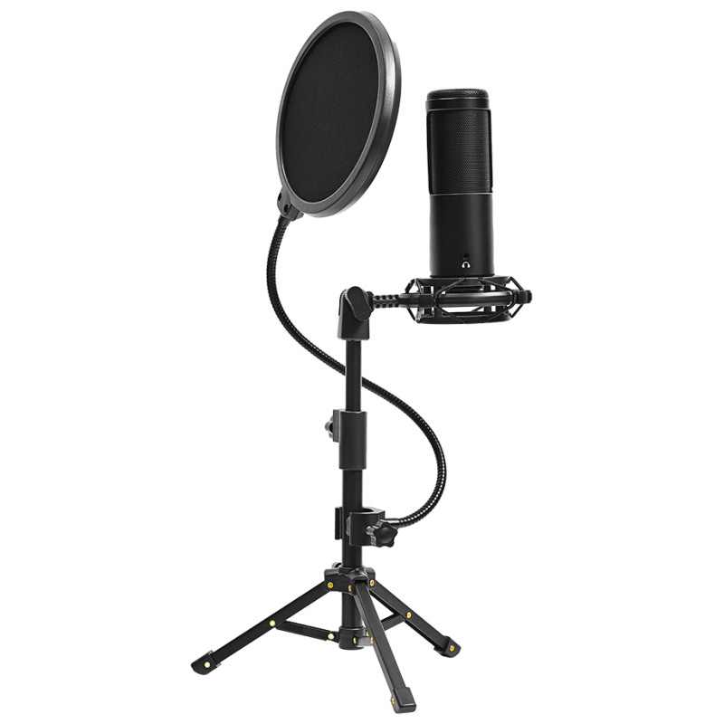 Lorgar Voicer 721, Gaming Microphone, Black, USB condenser microphone with tripod stand, pop filter, including 1 microphone, 1 Height metal tripod, 1 plastic shock mount, 1 windscreen cap, 1,2m metel type-C USB cable, 1 pop filter, 154.6x56.1mm