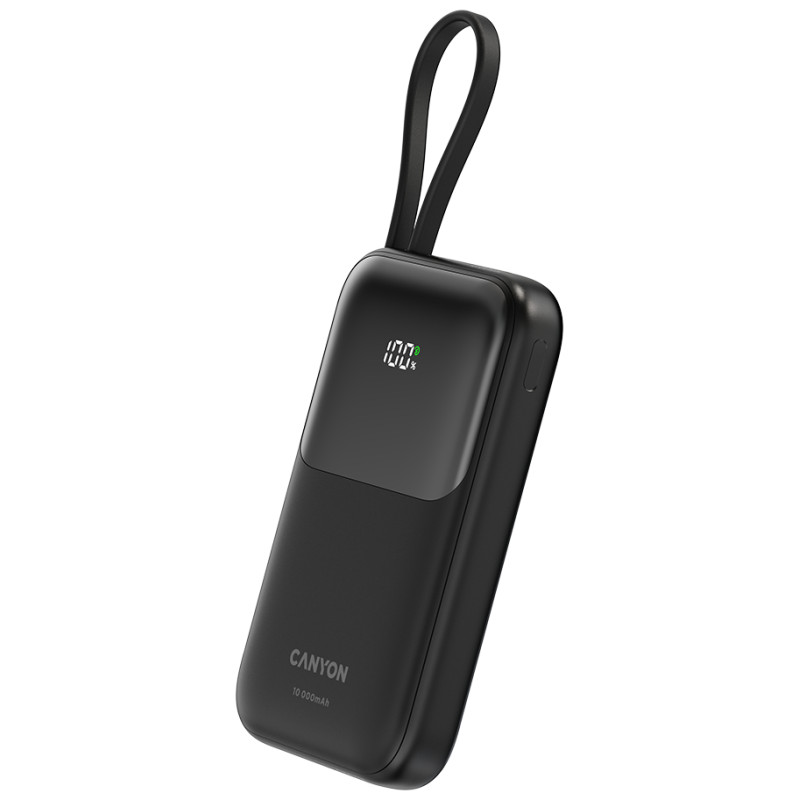 Canyon power bank OnPower 101 built-in cable 10000 mAh PD22.5W Black