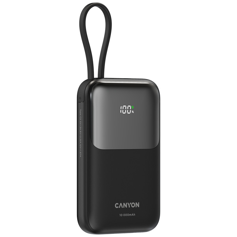 Canyon power bank OnPower 101 built-in cable 10000 mAh PD22.5W Black