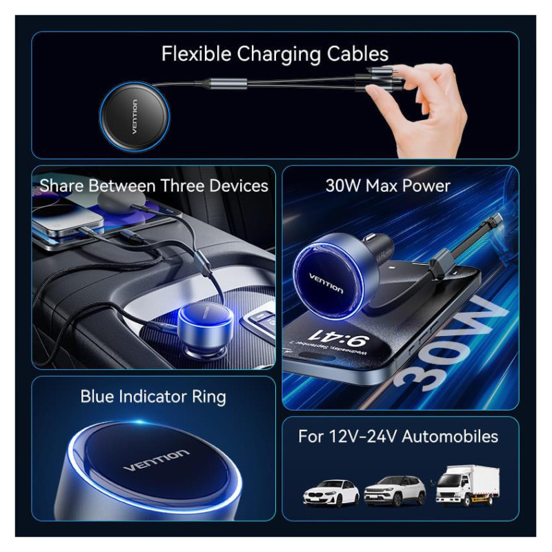 Vention MOBILE CHARGER CAR USB/3P BLACK FFOB0 VENTION