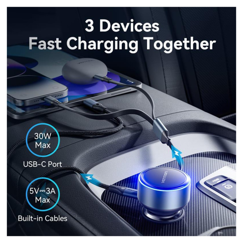 Vention MOBILE CHARGER CAR USB/3P BLACK FFOB0 VENTION