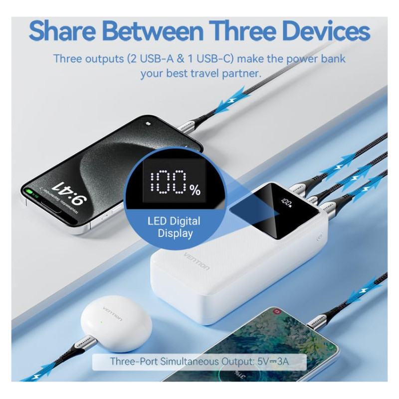 Vention POWER BANK USB 30000MAH 22.5W/BLACK FHMB0 VENTION