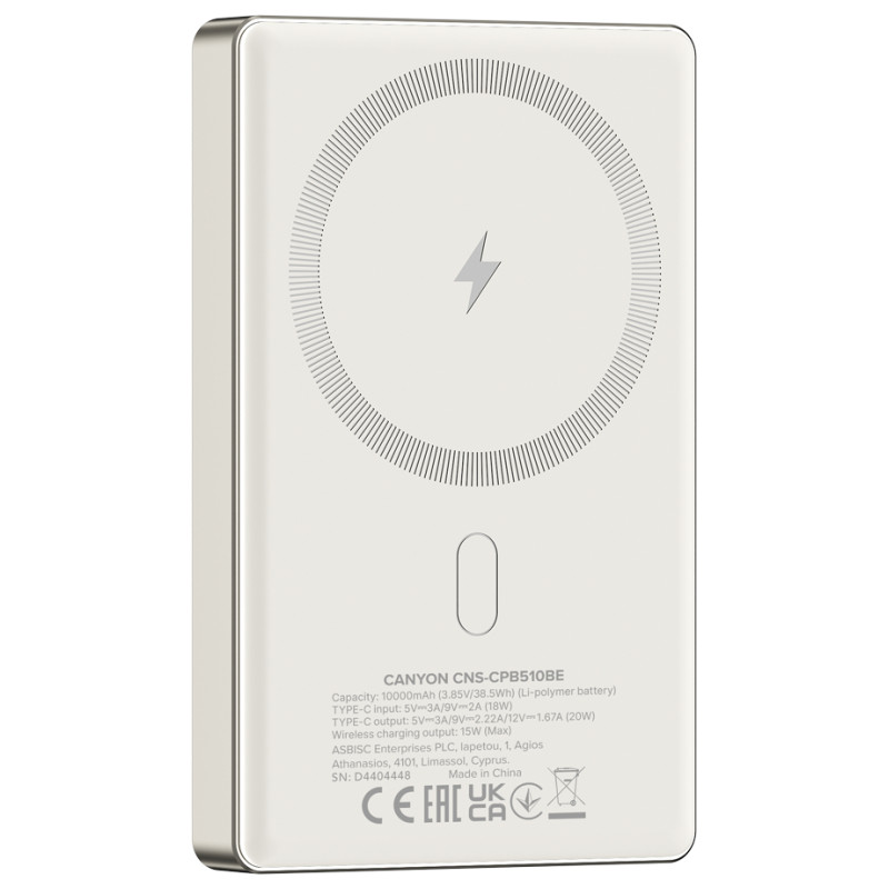 Canyon power bank OnPower 510 slim Magnetic 10000 mAh PD20W Beige