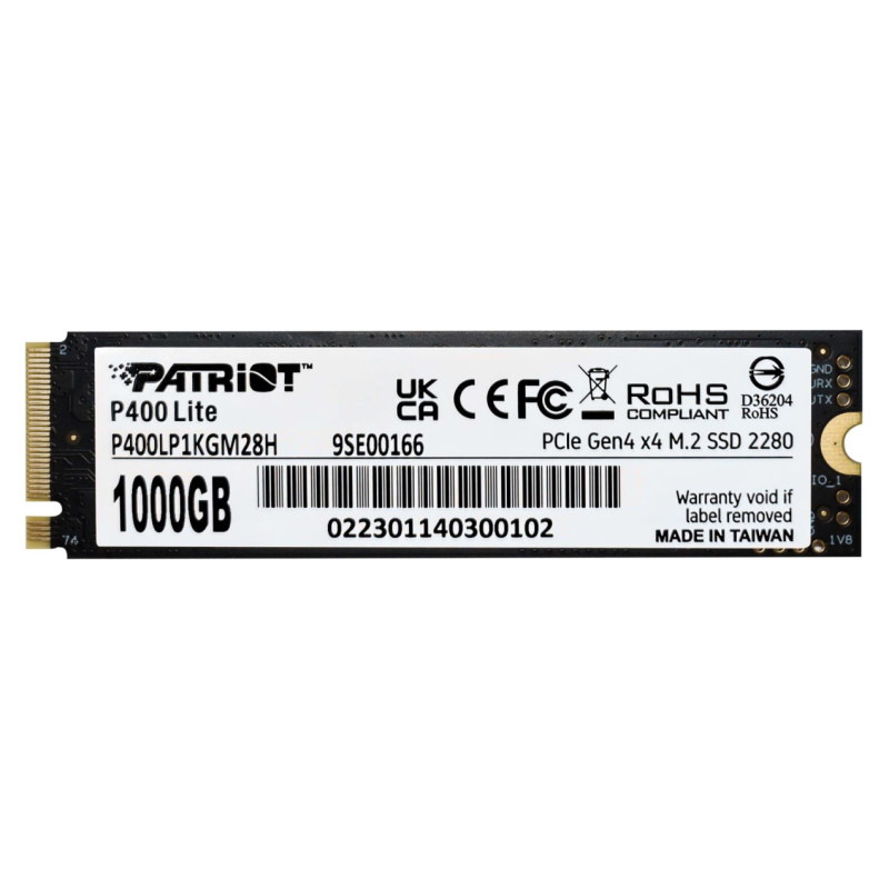 Patriot SSD|PATRIOT|P400 Lite|1TB|M.2|PCIE|NVMe|Write speed 2700 MBytes/sec|Read speed 3500 MBytes/sec|3.8mm|P400LP1KGM28H
