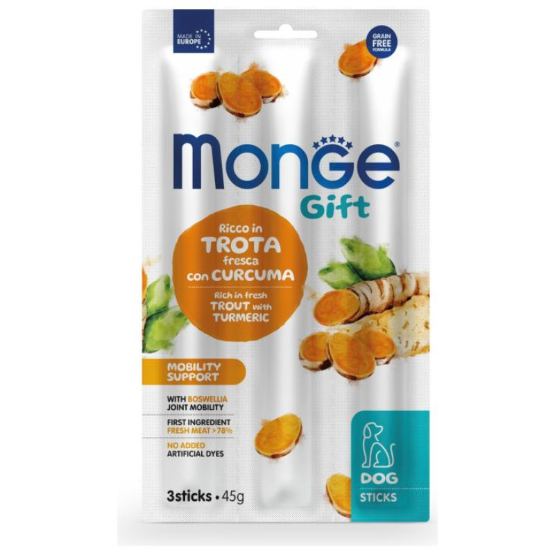 Monge GIFT Dog STICKS Mobility support Trout with boswellia / 45 g - kārums suņiem