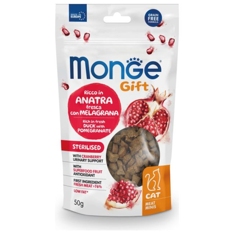 Monge GIFT Cat MEAT MINIS Sterilised Duck with pomegranate / 50 g - kārums kaķiem