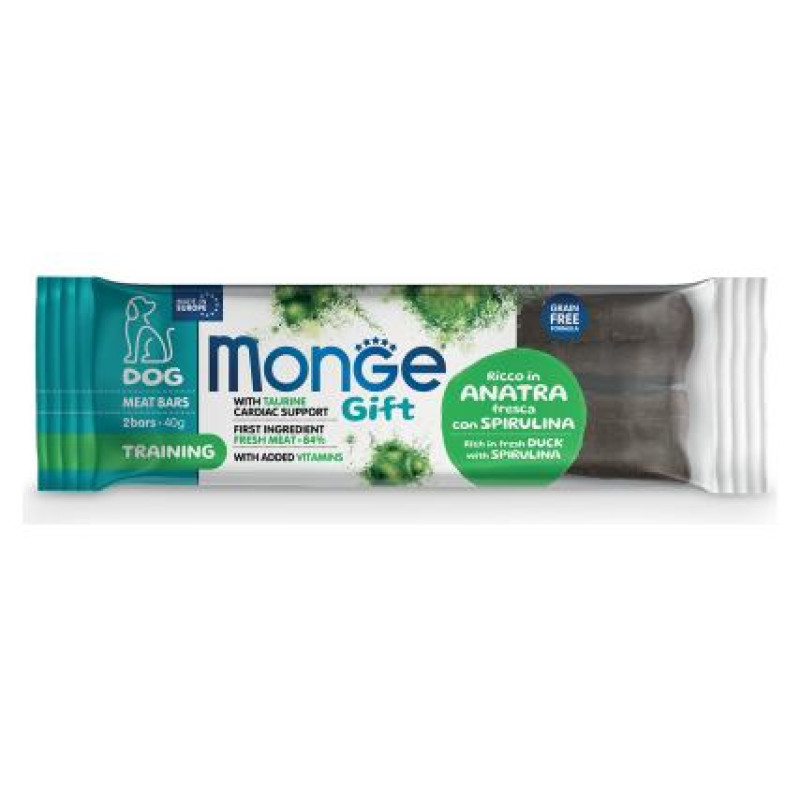 Monge GIFT Dog MEAT BARS Training Duck with spiruline / 40 g - kārums suņiem
