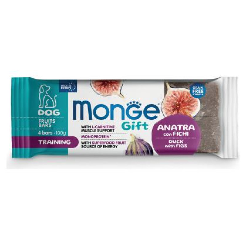 Monge GIFT Dog FRUIT BARS Training Duck with figs / 100 g - kārums suņiem