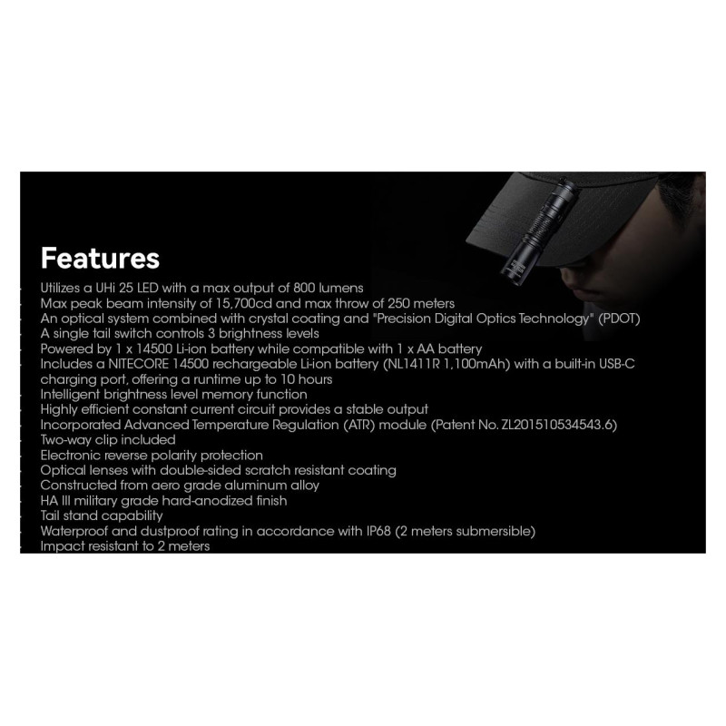 Nitecore FLASHLIGHT MT SERIES/800 LUMENS MT1A PRO NITECORE