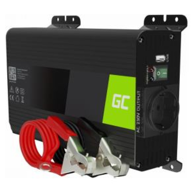 Green Cell Strāvas pārveidotājs Green Cell PRO Car Power Inverter Converter 12V to 230V 300W/ 600W Pure sine