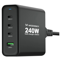 Wozinsky WGCSB 240W GaN wall charger USB-A / 3 x USB-C - black