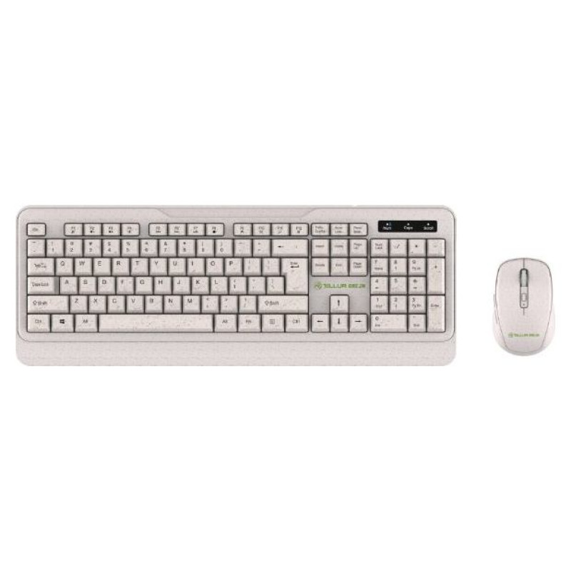 Tellur Green Wireless Keyboard and Mouse Nano Recever Creame