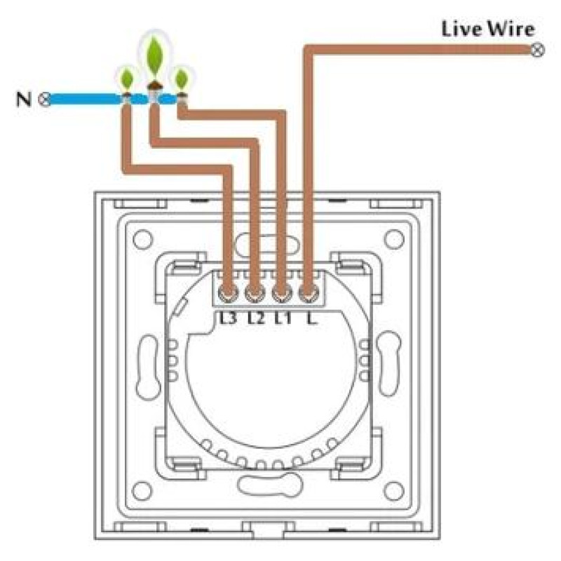 Spring Three Gang, One Way Touch Switch, Glass Black