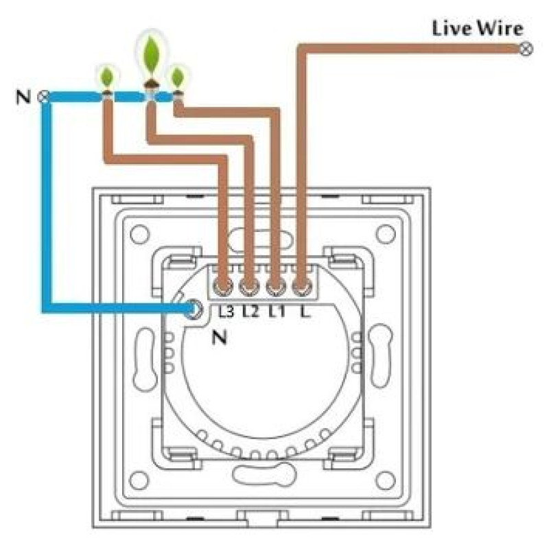 Spring Three Gang, One Way Touch Switch, Glass Black