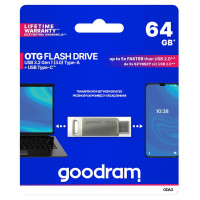 Goodram Flash Drive 64GB USB 3.2 Gen 1 USB / USB C OTG ODA3 Goodram - Silver