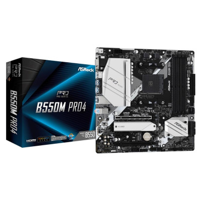 Asrock Mainboard|ASROCK|AMD B550|SAM4|MicroATX|1xPCI-Express 3.0 1x|1xPCI-Express 3.0 16x|1xM.2|1xPCI-Express 4.0 16x|Memory DDR4|Memory slots 4|1x15pin D-sub|1xHDMI|1xDisplayPort|2xUSB 2.0|1xUSB type C|5xUSB 3.2|1xPS/2|1xRJ45|3xAudio port|B550MPRO4