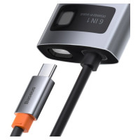 Baseus Metal Gleam 6-in-1 USB-C - USB-C PD 100W HUB 1x HDMI 4K 30Hz 3x USB-A 3.2 1x RJ45 - gray