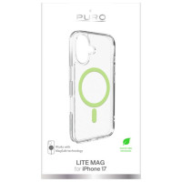 Puro Lite Mag TPU+PC Case Compatible with MagSafe for iPhone 17 - Transparent with Green Ring