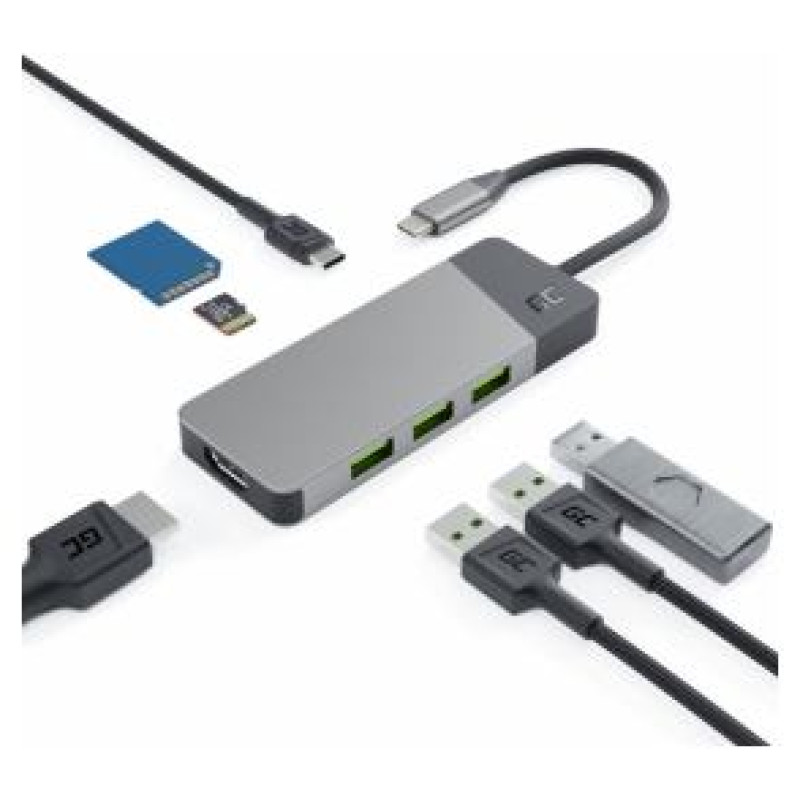 Green Cell Dokstacija Green Cell USB-C 85W 7in1