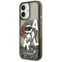 Karl Lagerfeld Liquid Glitter Choupette Logo MagSafe iPhone 17 Case - Black
