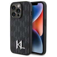 Karl Lagerfeld Leather Monogram Hot Stamp Metal Logo case for iPhone 15 Pro - black