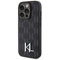 Karl Lagerfeld Leather Monogram Hot Stamp Metal Logo case for iPhone 15 Pro - black