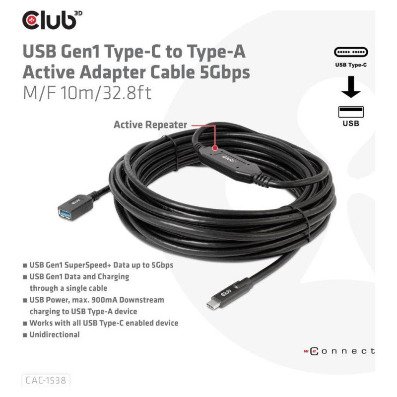 Club3D CABLE USB-C TO USB 10M/M/F CAC-1538 CLUB3D