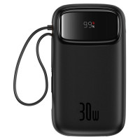 Baseus QPow 2 20000mAh 30W Power Bank with 2 Built-in USB-C Cables - Black