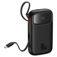 Baseus QPow 2 20000mAh 30W Power Bank with 2 Built-in USB-C Cables - Black