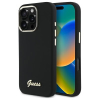 Guess Silicone Script Metal Logo & Frame Case for iPhone 16 Pro - Black
