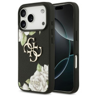 Guess Grained Roses & Big 4G Logo iPhone 17 Pro Case - Black