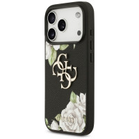 Guess Grained Roses & Big 4G Logo iPhone 17 Pro Case - Black