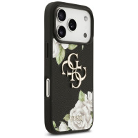 Guess Grained Roses & Big 4G Logo iPhone 17 Pro Case - Black