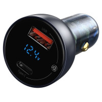 Baseus USB / USB Type C car charger 65 W 5 A SCP Quick Charge 4.0+ Power Delivery 3.0 LCD screen gray (CCKX-C0G)