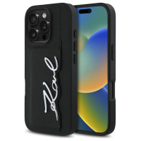 Karl Lagerfeld HC Grained PU Cardslot Metal Signature iPhone 16 Pro Case - Black