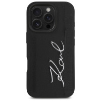 Karl Lagerfeld HC Grained PU Cardslot Metal Signature iPhone 16 Pro Case - Black