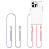 Tech-Protect Flexair Chain MagSafe Case for iPhone 16 Pro - Clear + 2 Lanyards (Pink and Gray)