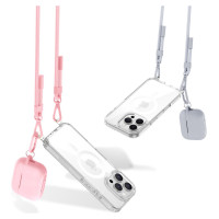 Tech-Protect Flexair Chain MagSafe Case for iPhone 16 Pro - Clear + 2 Lanyards (Pink and Gray)