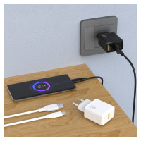 Dudao A23TEU 2.4A GaN USB-A Wall Charger with USB-A - USB-C Cable - Black