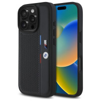 BMW M Perforated Tricolor Detail Line iPhone 16 Pro Max Case - Black