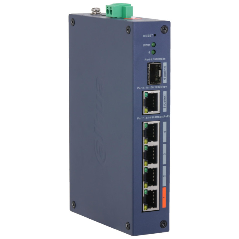 Dahua Switch|DAHUA|Switch type Managed|Switch layer L2|Form factor Desktop|4xRJ-45 ports|RJ-45 Ports Type Fast Ethernet (10/100)|4xFast Ethernet (copper) ports quantity|1xGigabit Ethernet (copper) ports quantity|1xSFP module slots quantity|1xFiber uplink 