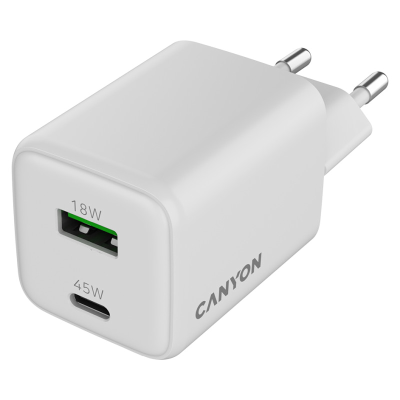 Canyon charger CU45AC GaN 45W 1xPD 1xQC EU White