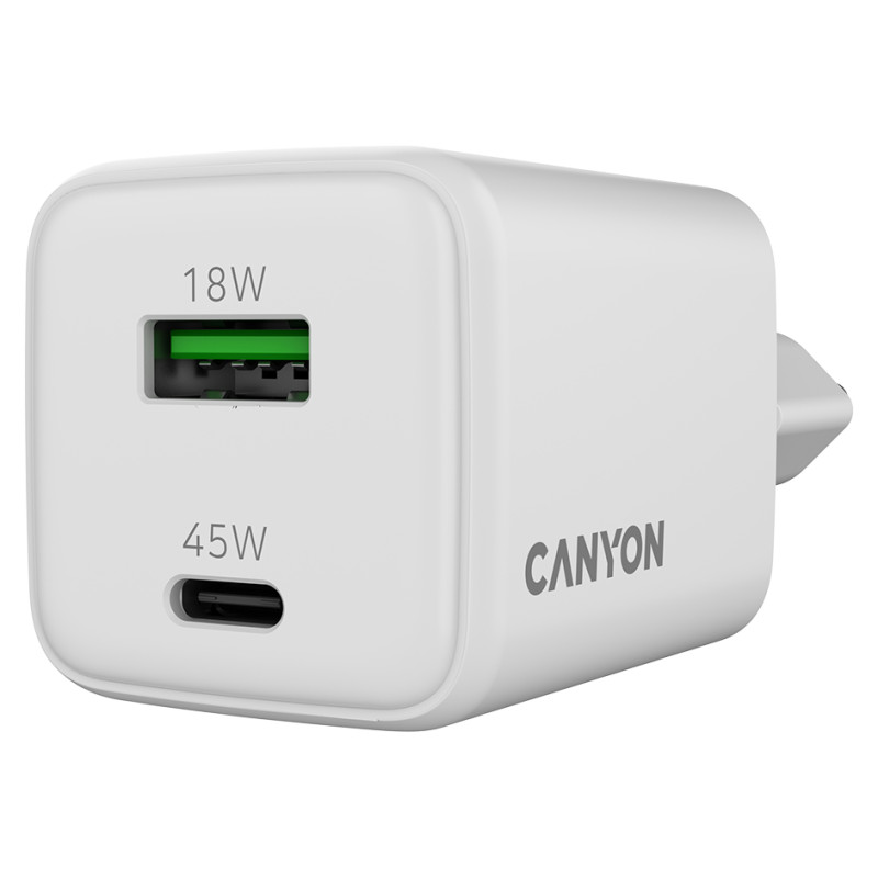 Canyon charger CU45AC GaN 45W 1xPD 1xQC EU White