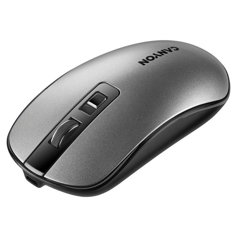 Canyon MW-18, 2.4GHz Wireless Rechargeable Mouse with Pixart sensor, 4keys, Silent switch for right/left keys,DPI: 800/1200/1600, Max. usage 50 hours for one time full charged, 300mAh Li-poly battery, Dark grey, cable length 0.6m, 116.4*63.3*32.3mm, 0.075