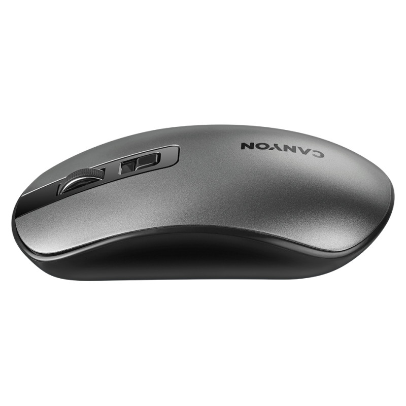 Canyon MW-18, 2.4GHz Wireless Rechargeable Mouse with Pixart sensor, 4keys, Silent switch for right/left keys,DPI: 800/1200/1600, Max. usage 50 hours for one time full charged, 300mAh Li-poly battery, Dark grey, cable length 0.6m, 116.4*63.3*32.3mm, 0.075