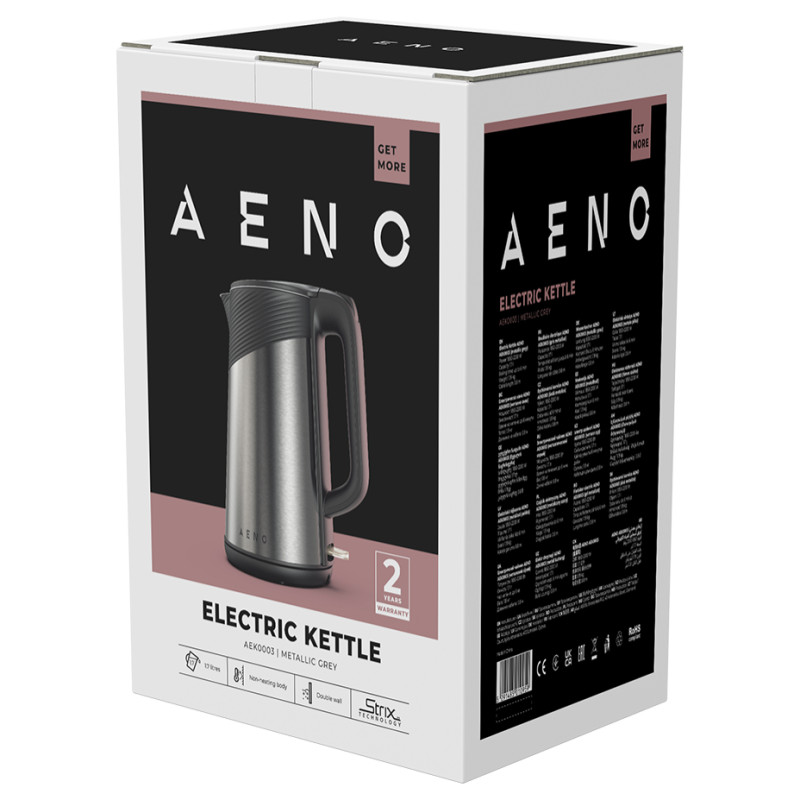 Aeno Electric Kettle EK3: 1850-2200W, 1.7L, Strix, Double-walls, Non-heating body, Auto Power Off, Dry tank Protection