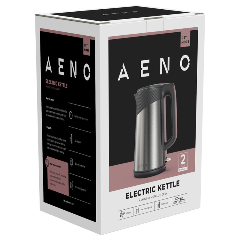 Aeno Electric Kettle EK3: 1850-2200W, 1.7L, Strix, Double-walls, Non-heating body, Auto Power Off, Dry tank Protection