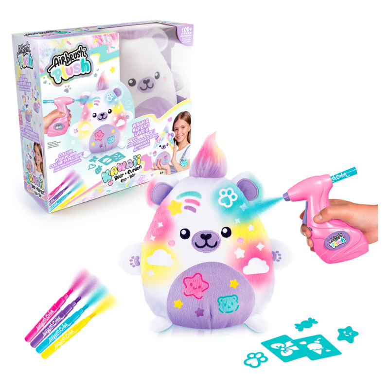 Airbrush PLUSH Plī&scaron;a DIY komplekts Kawaii Bear ar aerogrāfu, 25 cm